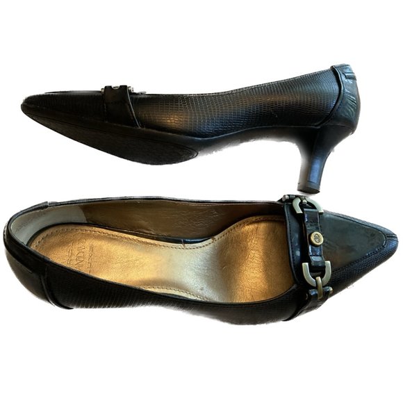 Circa Joan & David Luxe Snakeskin Embossed Black Leather Heel - Picture 2 of 10